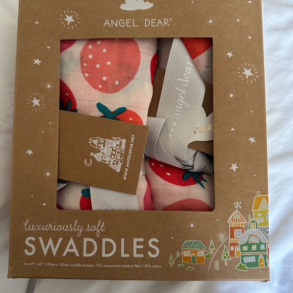 Angel dear luxury swaddles 2 pack pink strawberries girls swaddles